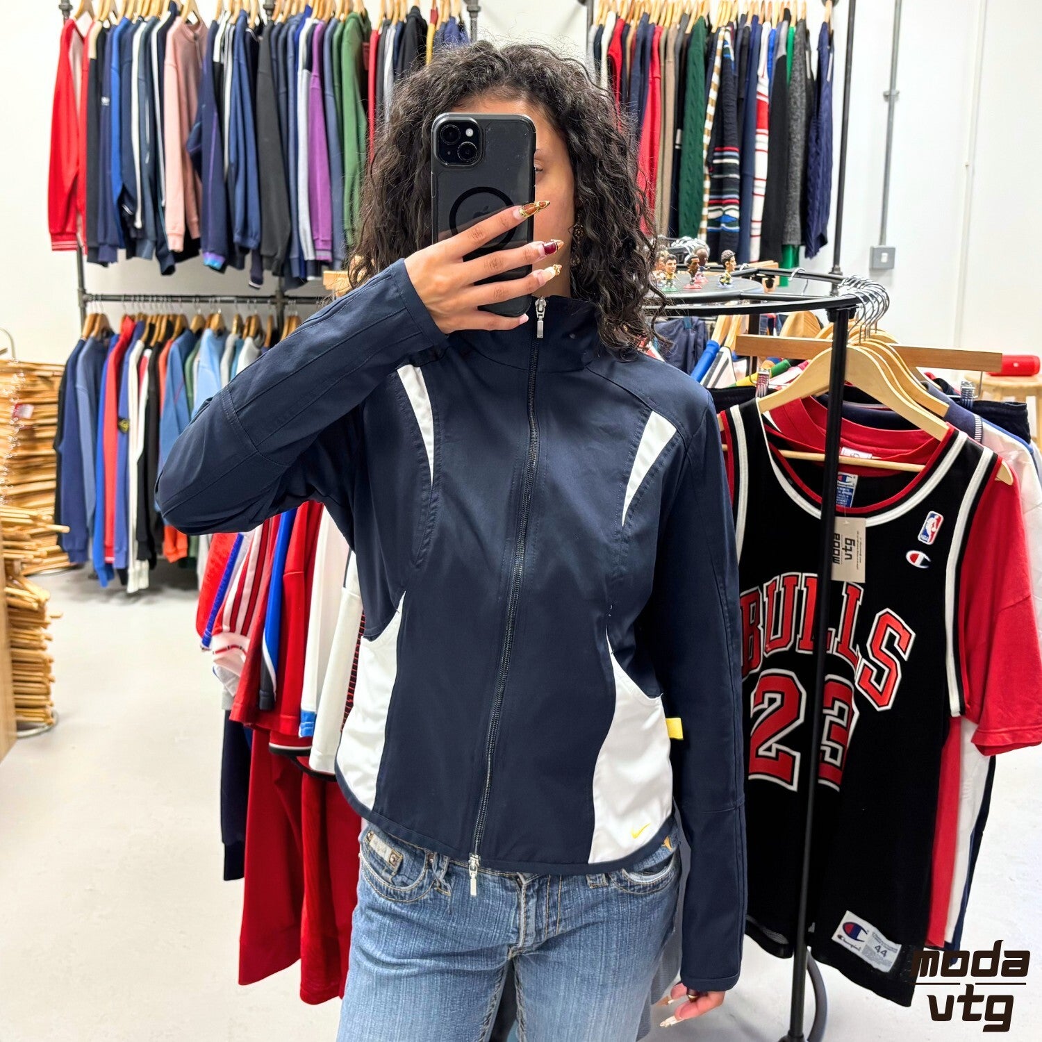 Vintage Y2K Nike Track Jacket Navy Women’s Small Retro