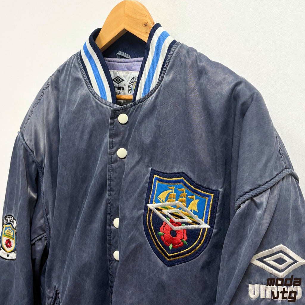 Vintage 1990/92 Manchester City Bomber Jacket Blue Large Retro Umbro Unisex