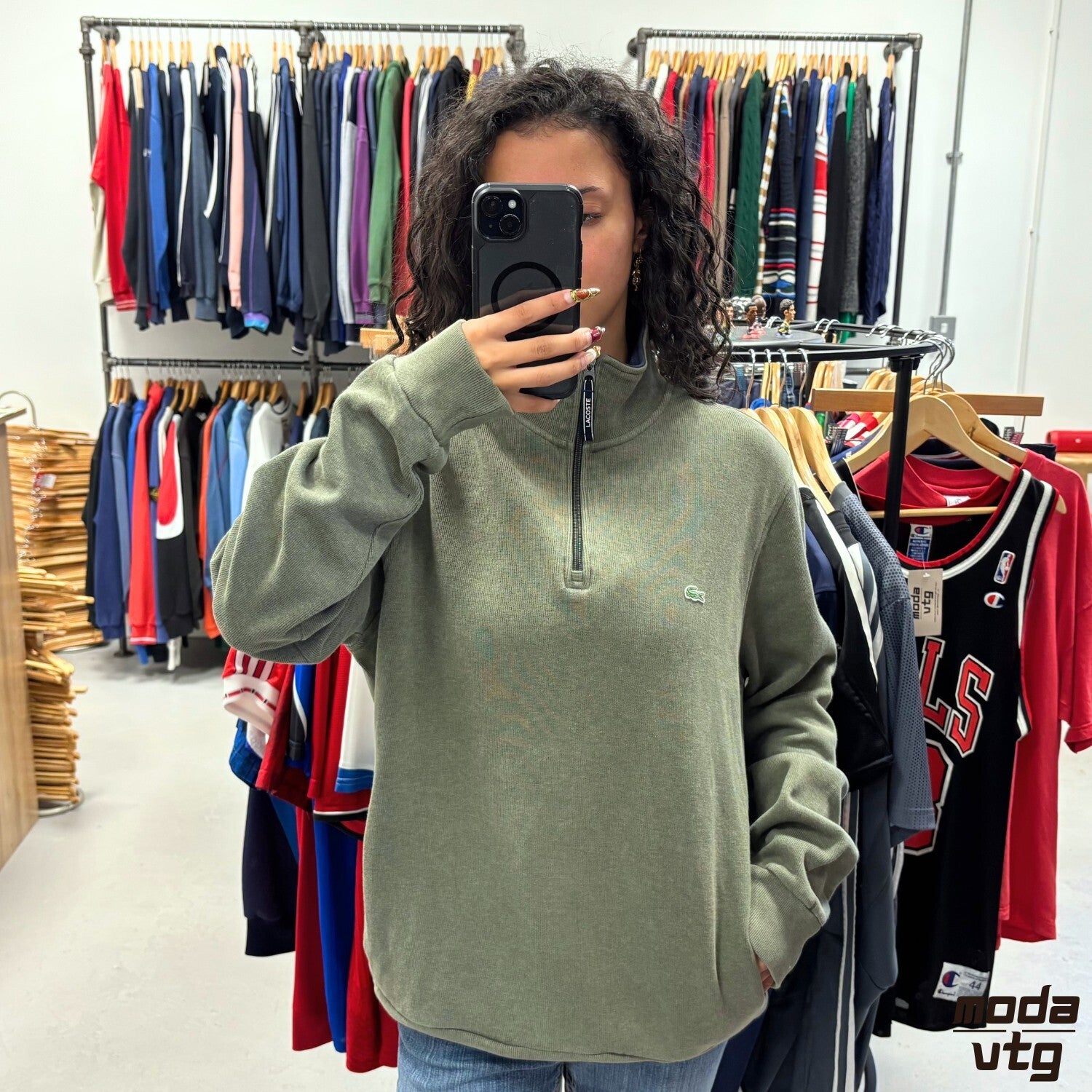 Vintage Y2K Lacoste Sweatshirt Green Large Unisex Retro