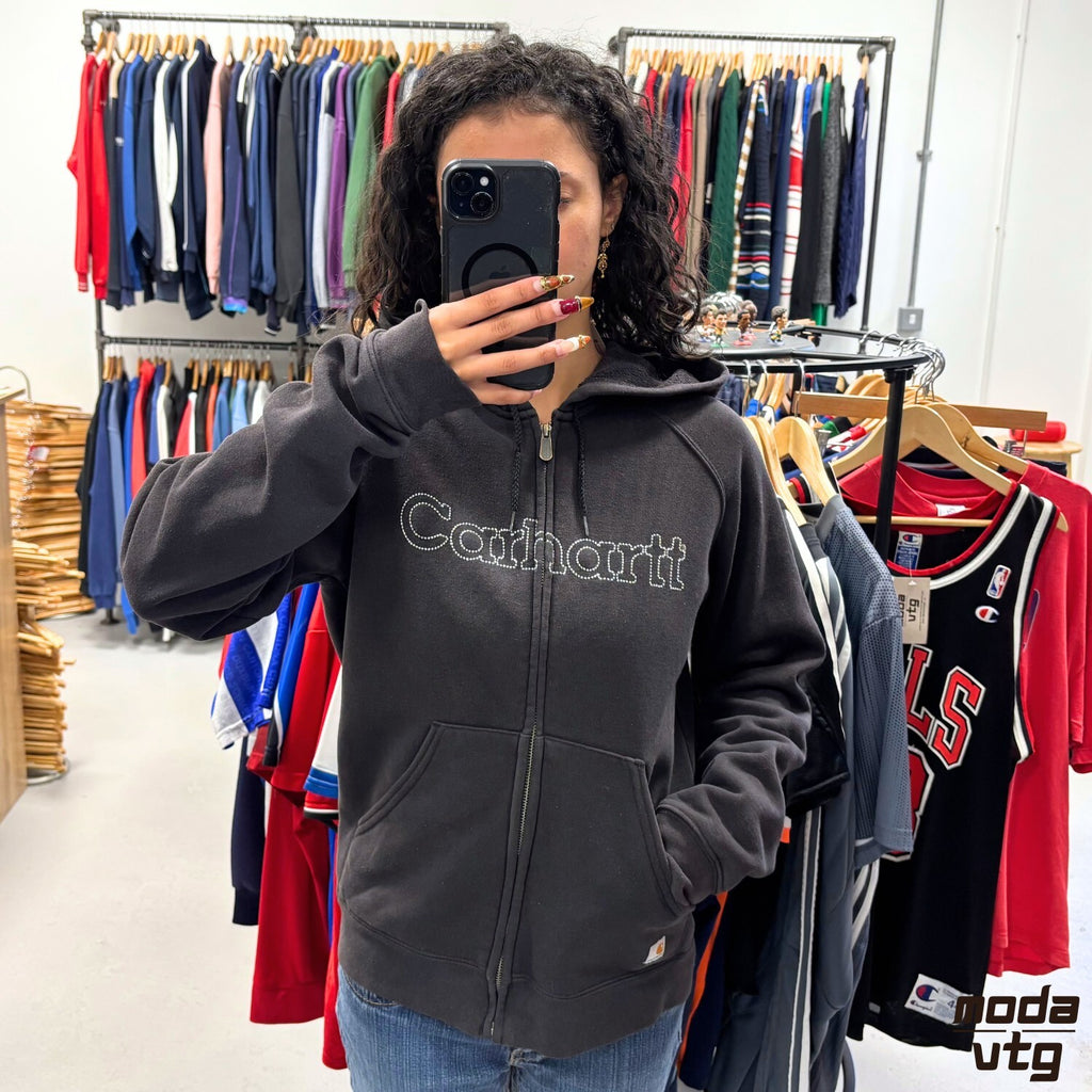 Vintage Y2K Carhartt Hoodie Black Women’s Small Retro Full Zip