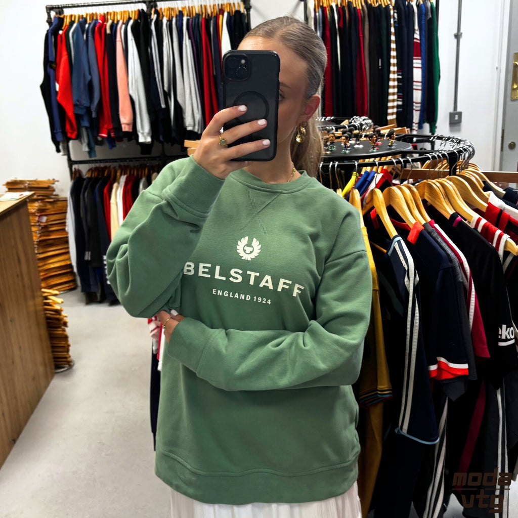 Vintage Y2K Belstaff Sweatshirt Green Medium Retro Unisex