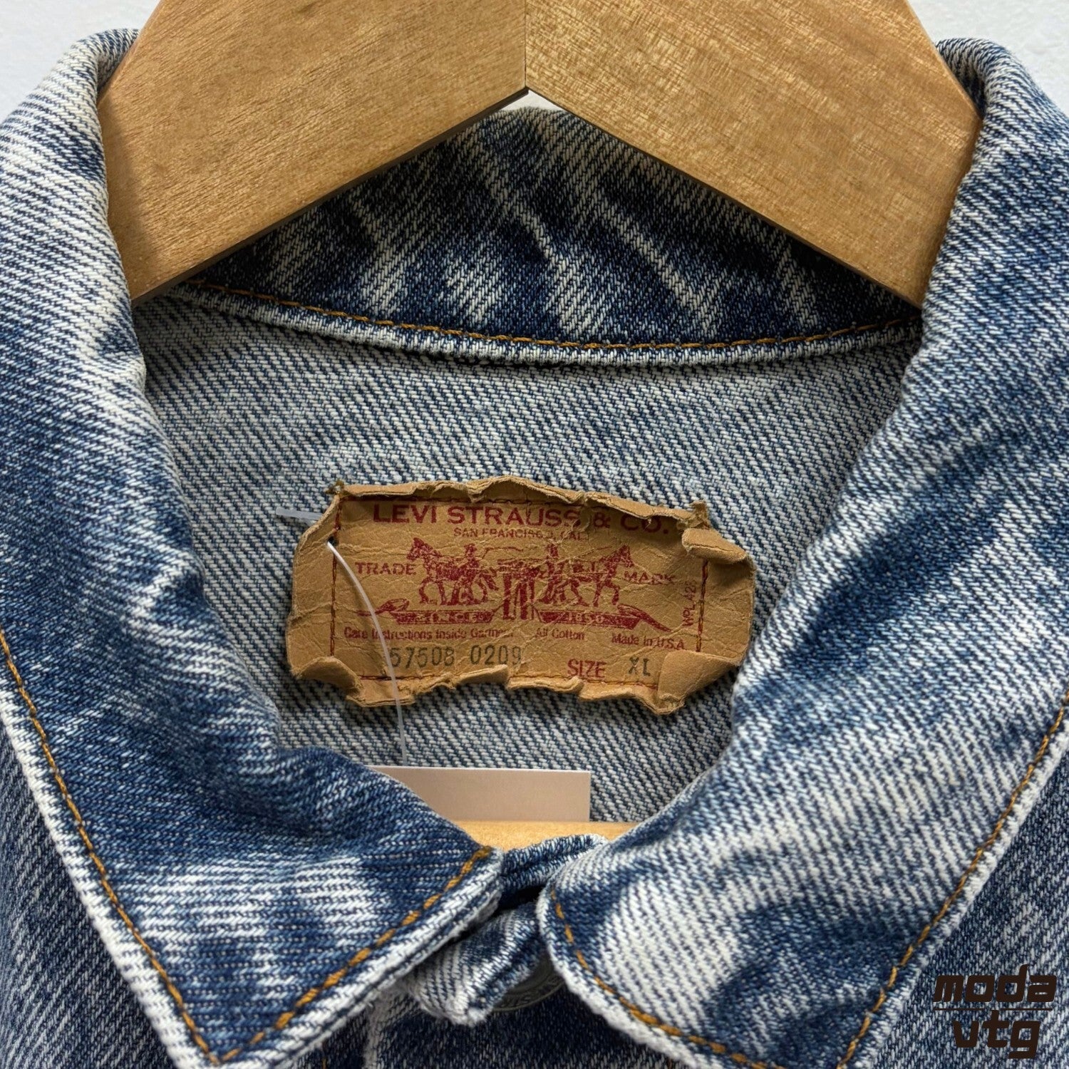 Levis Denim Jacket Acid Wash Made In USA Vintage 80s 57508 Trucker Blue Retro
