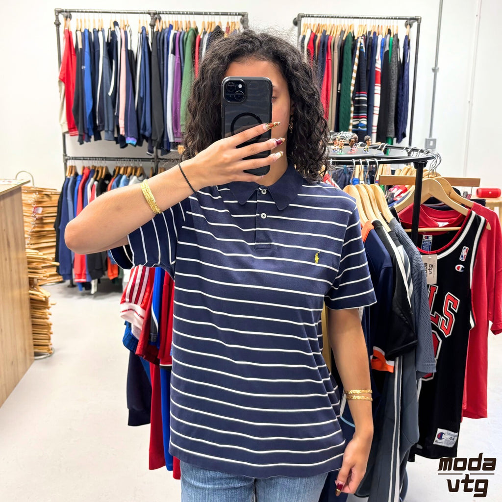 Vintage 90s Ralph Lauren Polo Navy Small Striped Summer Unisex