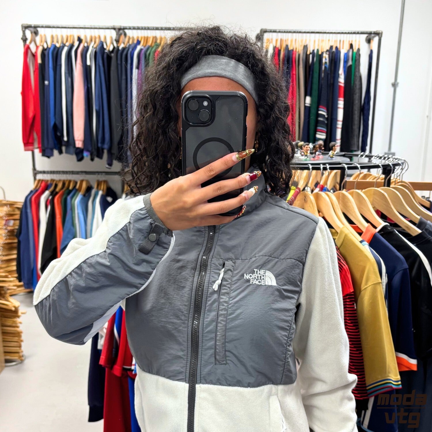 Vintage Y2K The North Face Denali Fleece Grey White Women’s Small Retro Outdoors