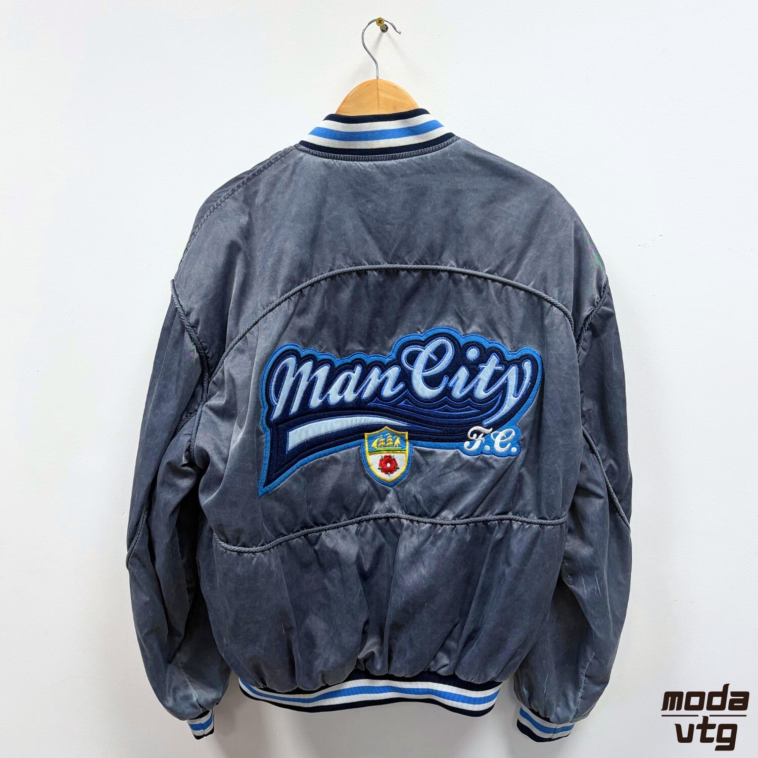 Vintage 1990/92 Manchester City Bomber Jacket Blue Large Retro Umbro Unisex