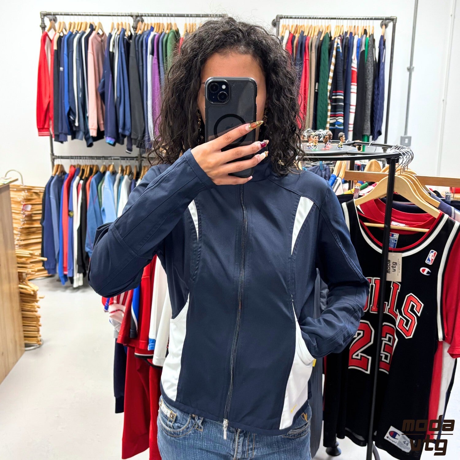 Vintage Y2K Nike Track Jacket Navy Women’s Small Retro