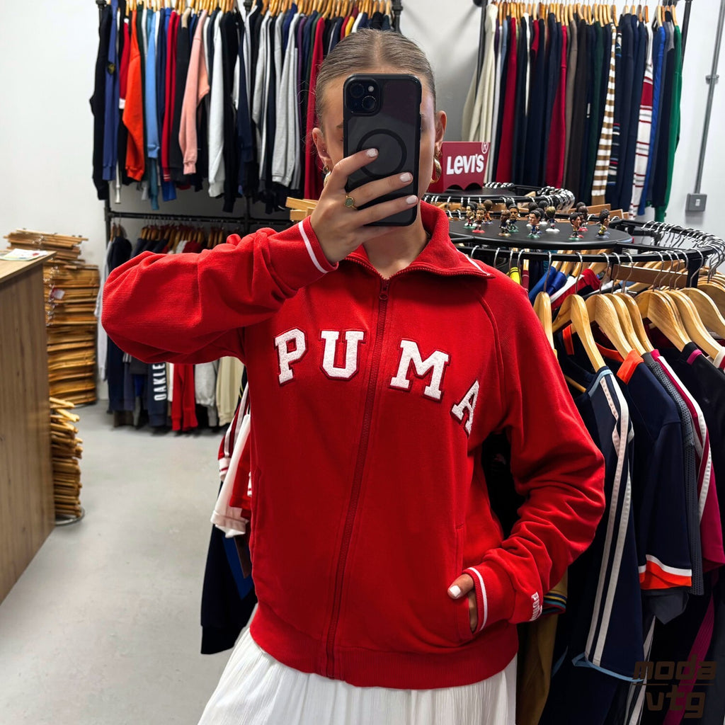 Vintage 90s Puma Sweatshirt Red Medium Unisex Retro Full Zip