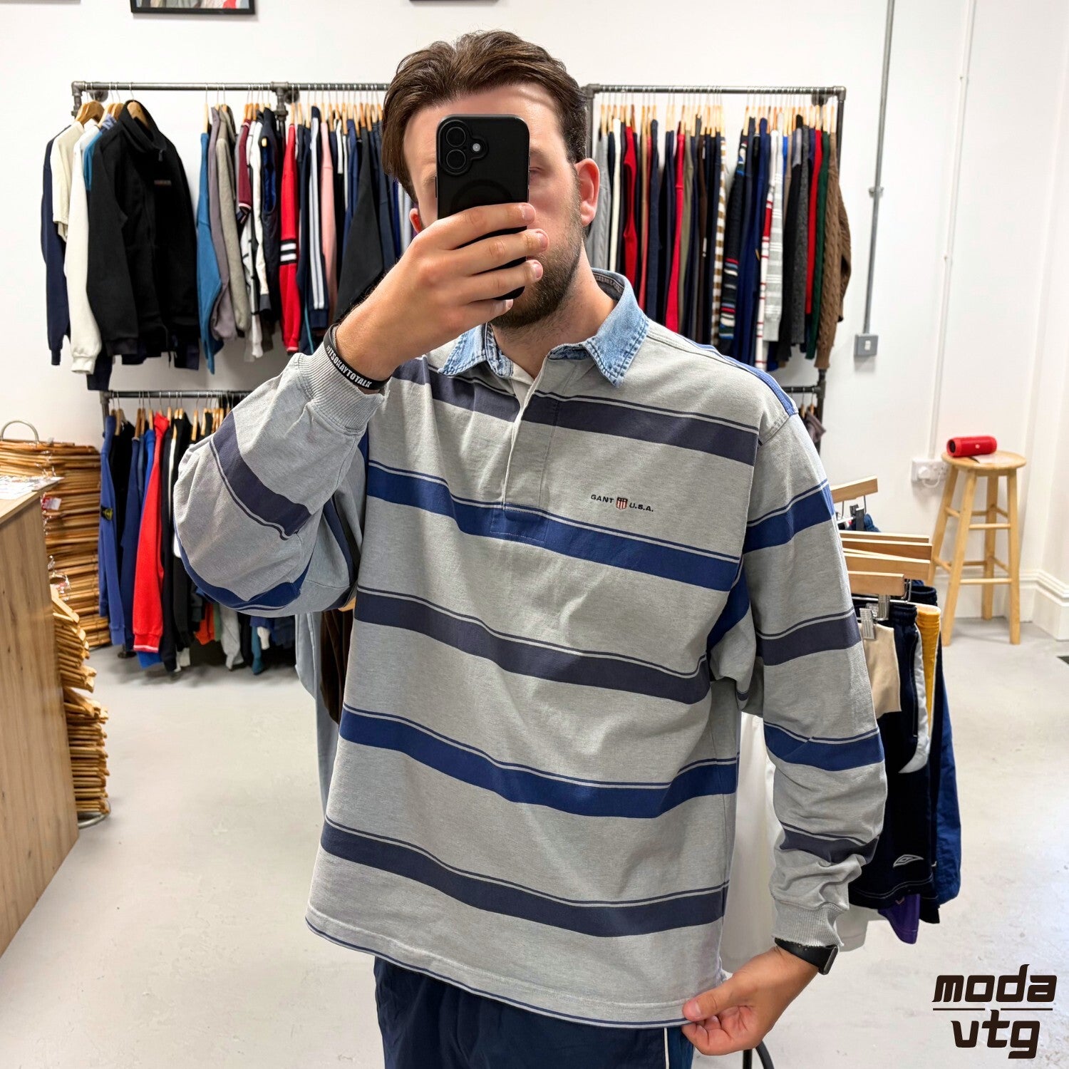 Vintage Y2K GANT Rugby Polo Grey XL Retro Striped