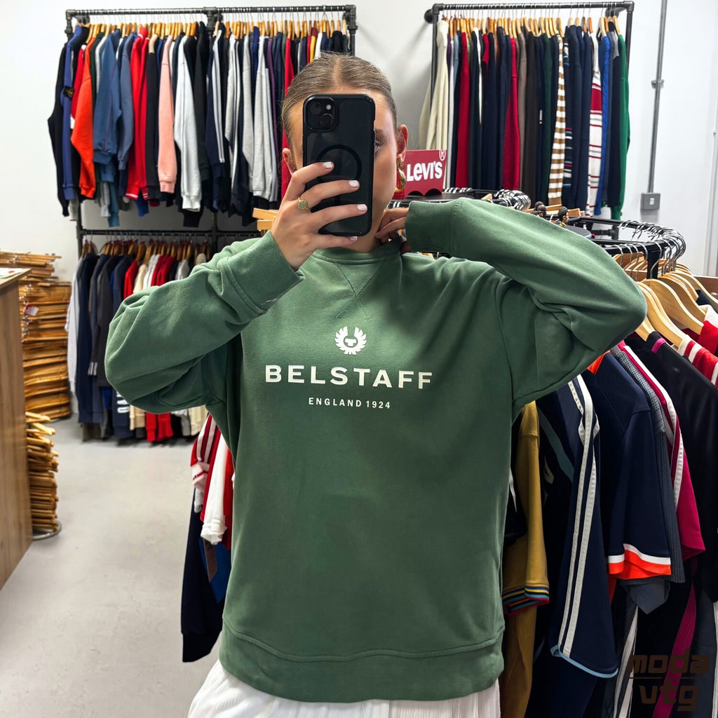 Vintage Y2K Belstaff Sweatshirt Green Medium Retro Unisex