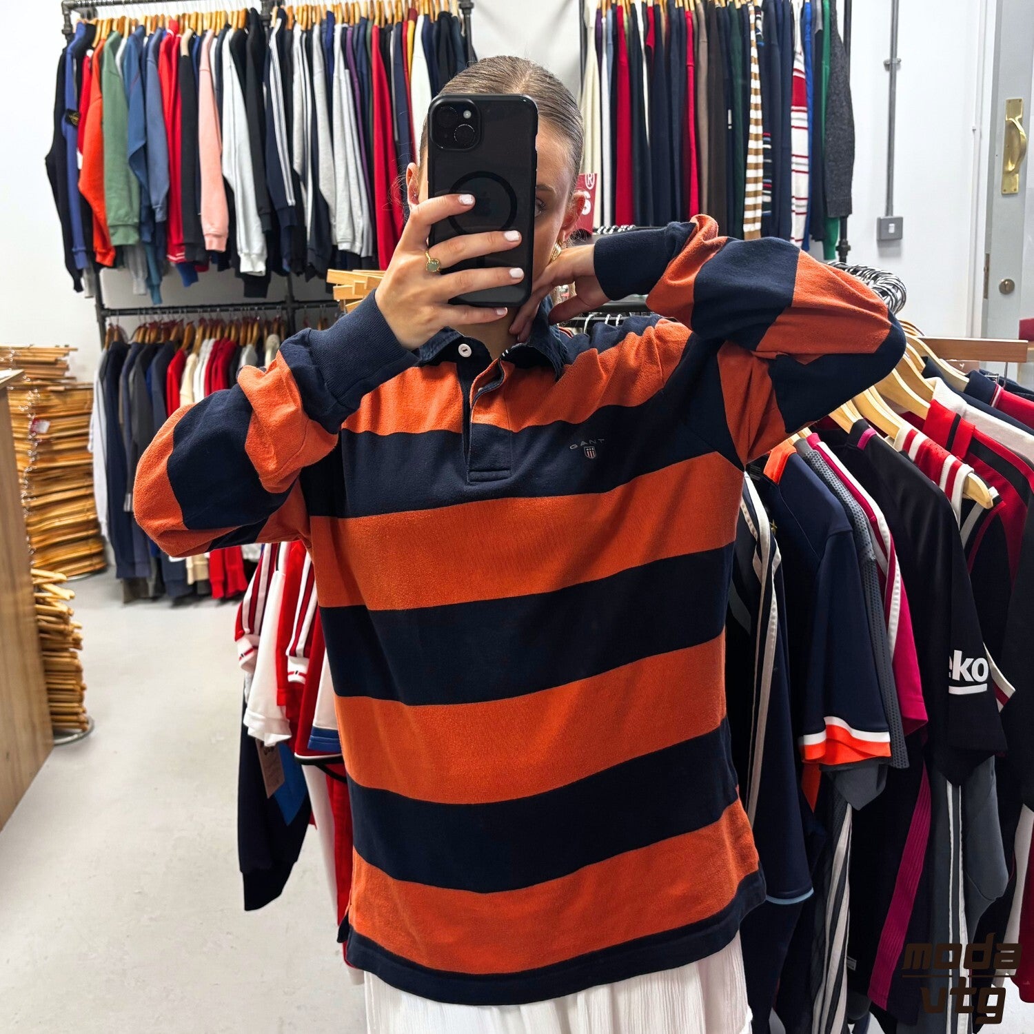 Vintage Y2K GANT Rugby Polo Navy Large Retro Unisex Striped