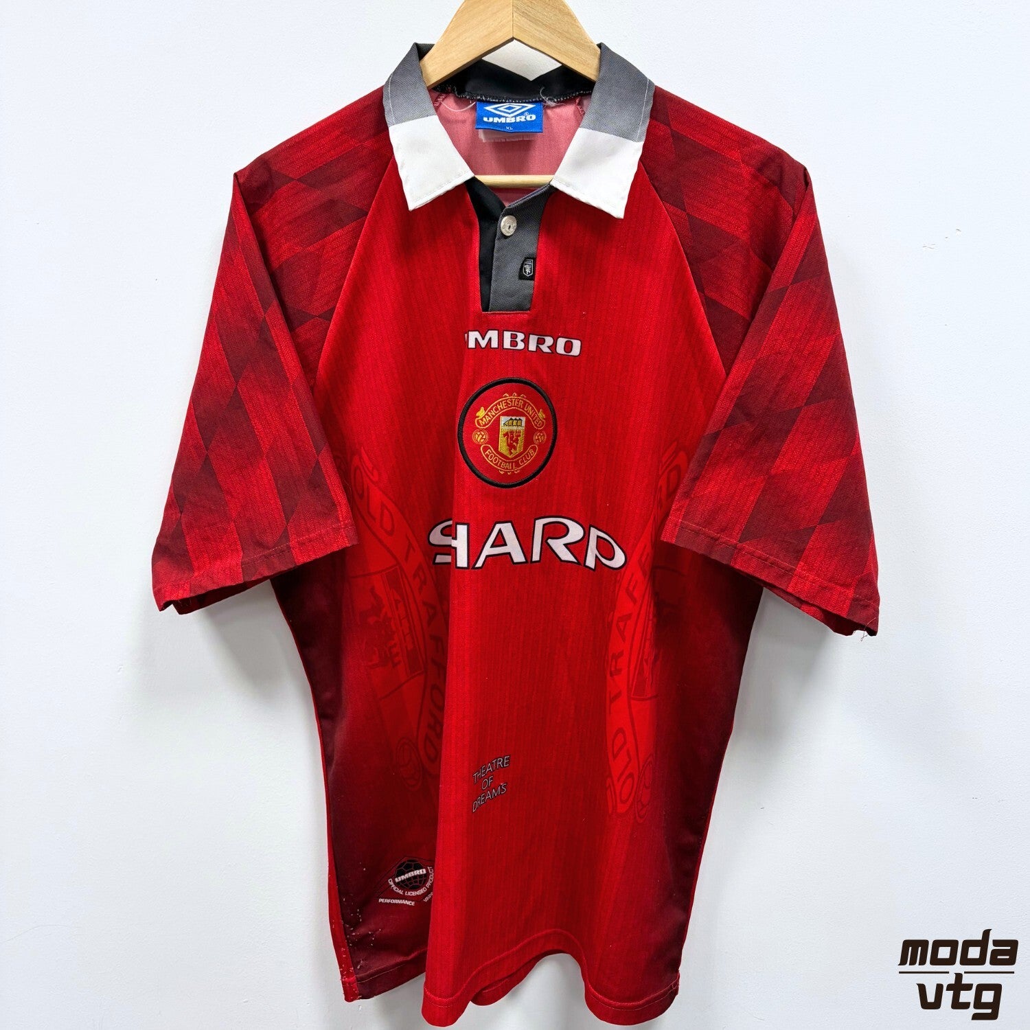 Vintage 1996/98 Manchester United Jersey Red XL Retro Unisex Umbro
