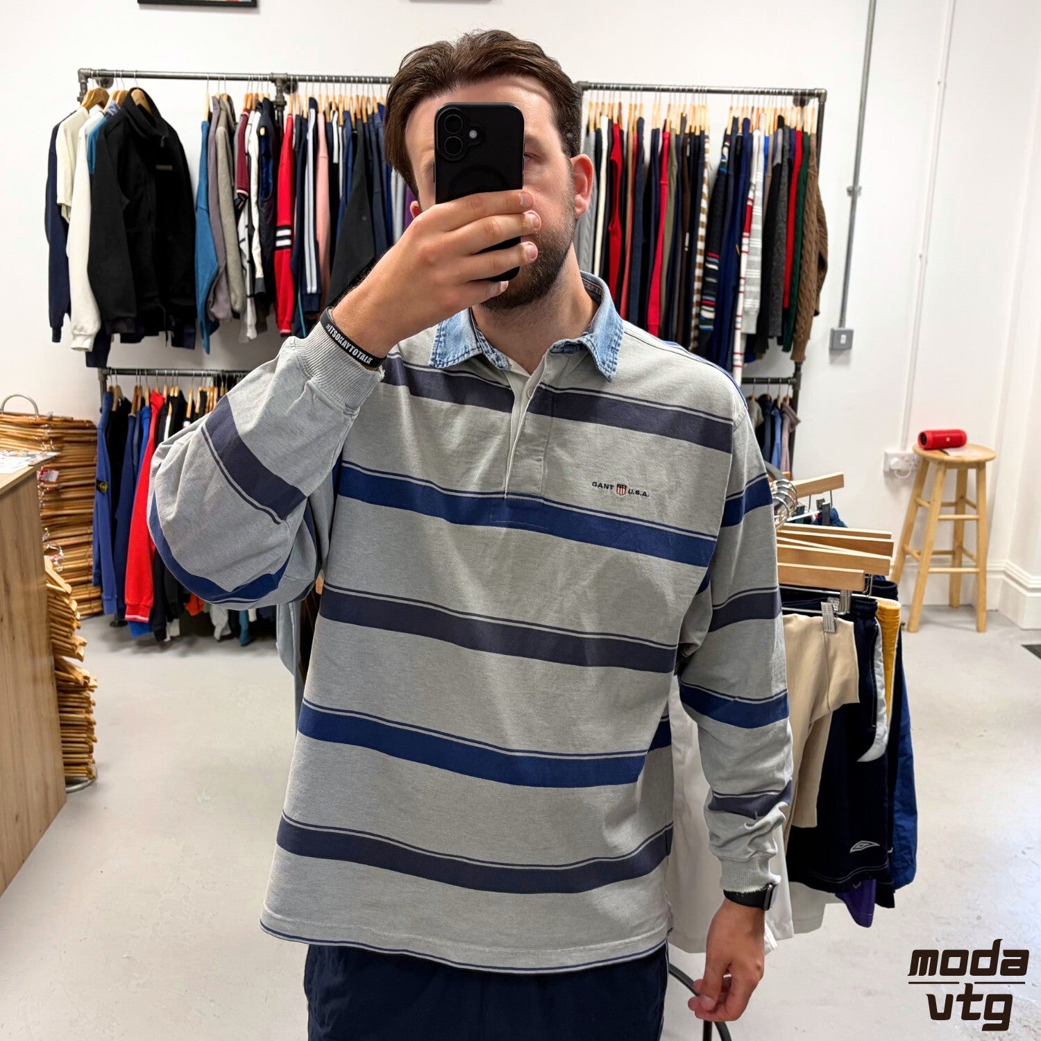 Vintage Y2K GANT Rugby Polo Grey XL Retro Striped