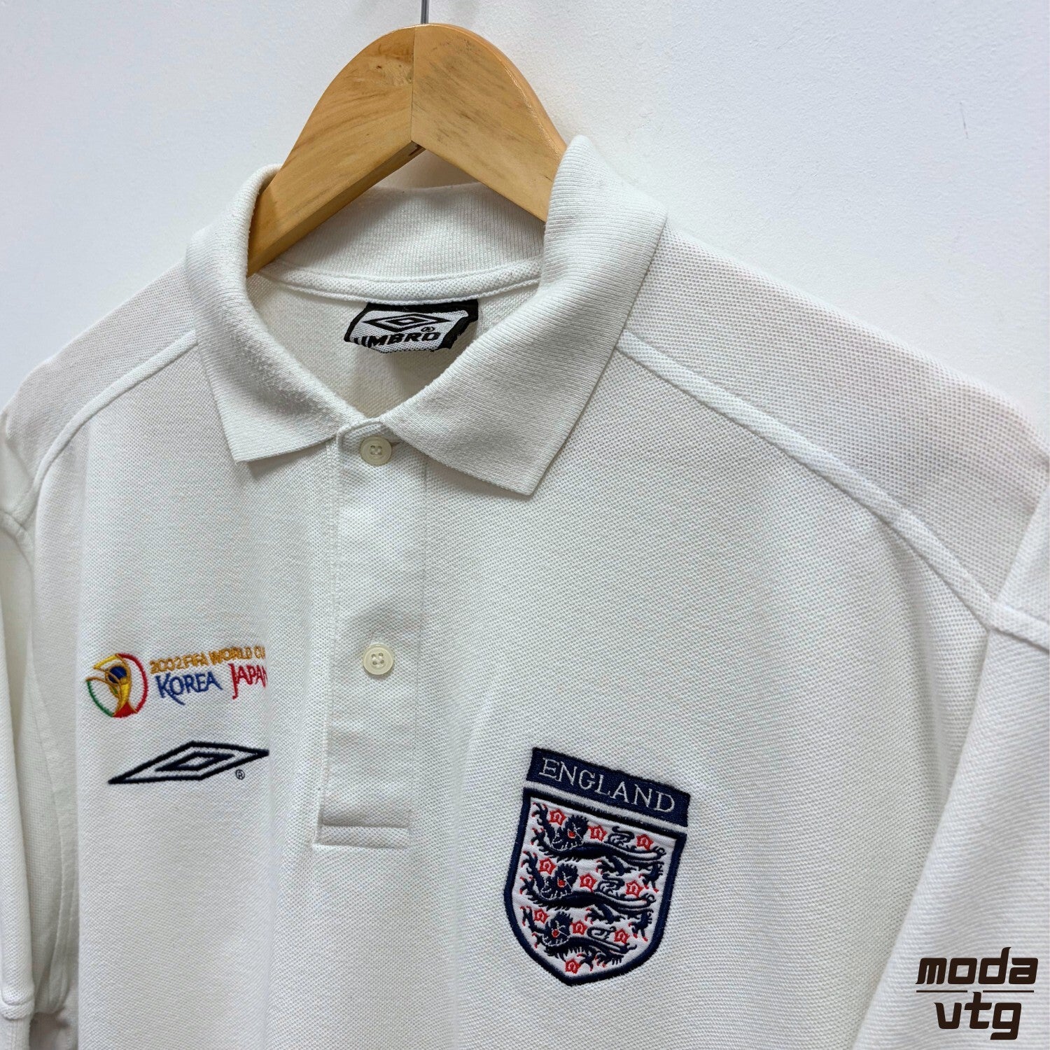 Vintage 2002 England Polo White Large Umbro World Cup Retro Y2K