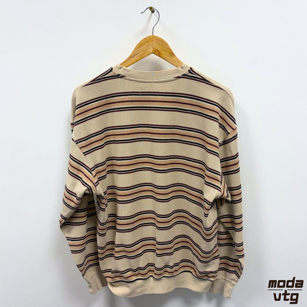 Fred Perry Sweatshirt Beige Small Vintage Y2K Mod Terrace Casuals Retro Striped
