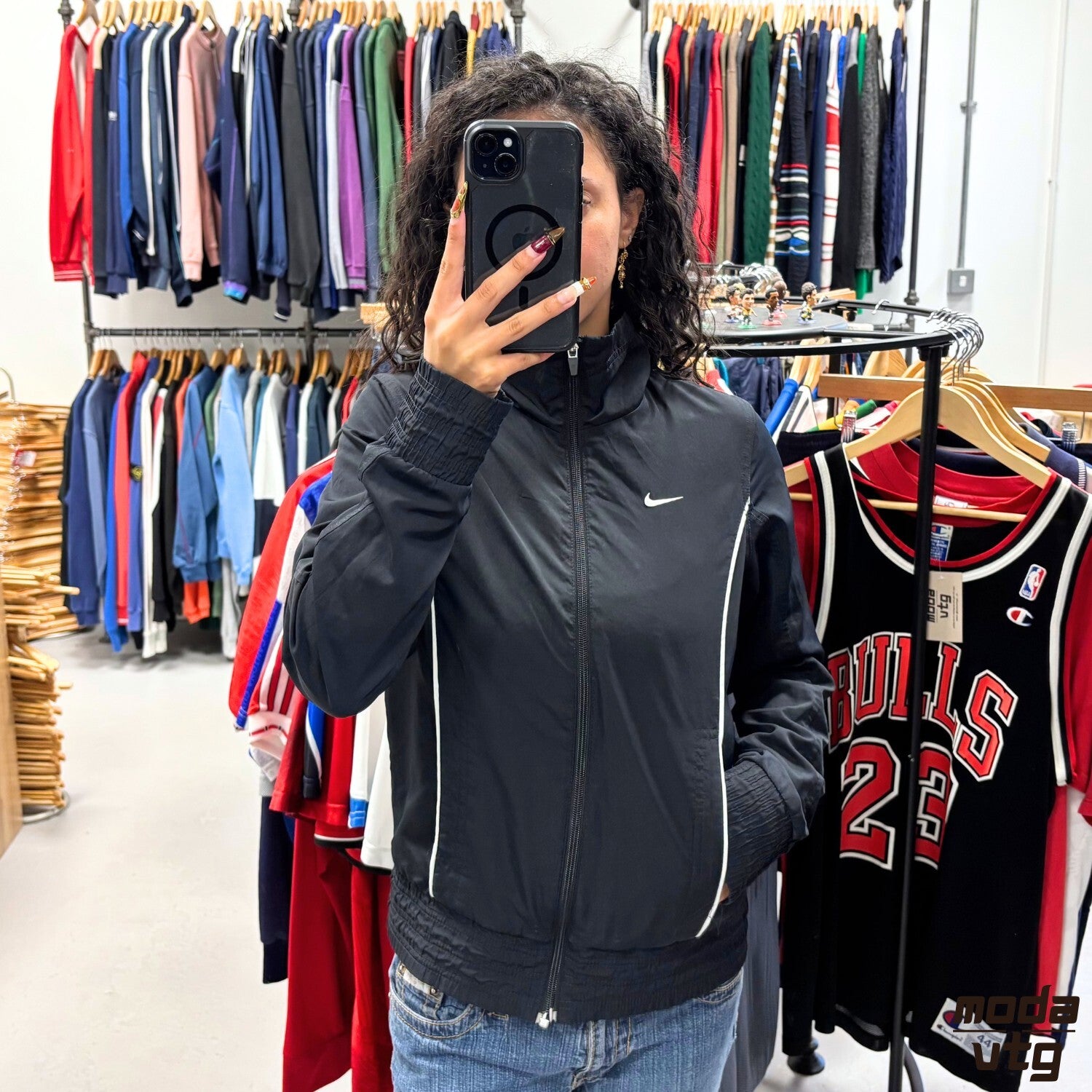 Vintage Y2K Nike Track Jacket Black Women’s Small Retro