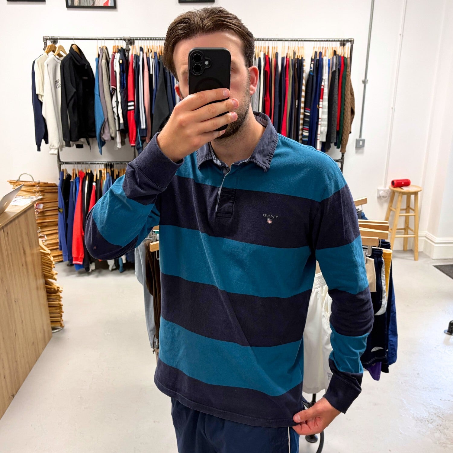 Vintage Y2K GANT Rugby Polo Blue XL Retro Striped