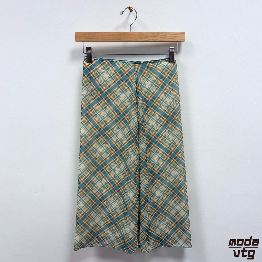 Vintage Y2K Midi Skirt Checked Women’s XS iZ Byer Girl Retro Summer