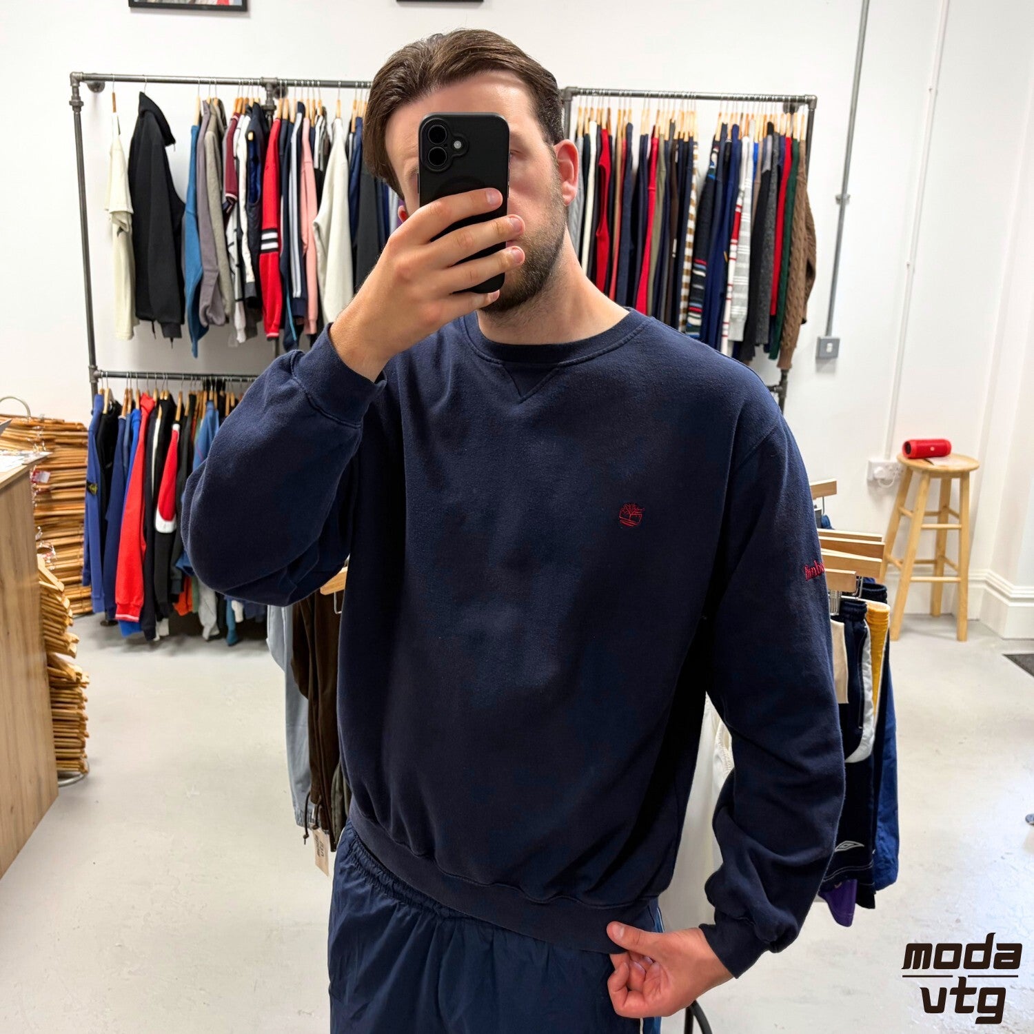 Vintage 90s Timberland Sweatshirt Navy Large Retro