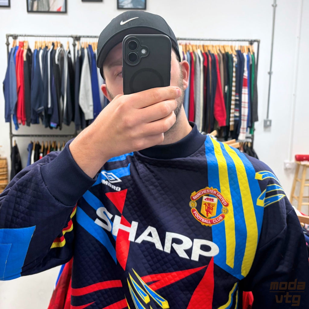 Vintage 1992/93 Manchester United Goalkeeper Kit Navy Large Retro Umbro Unisex