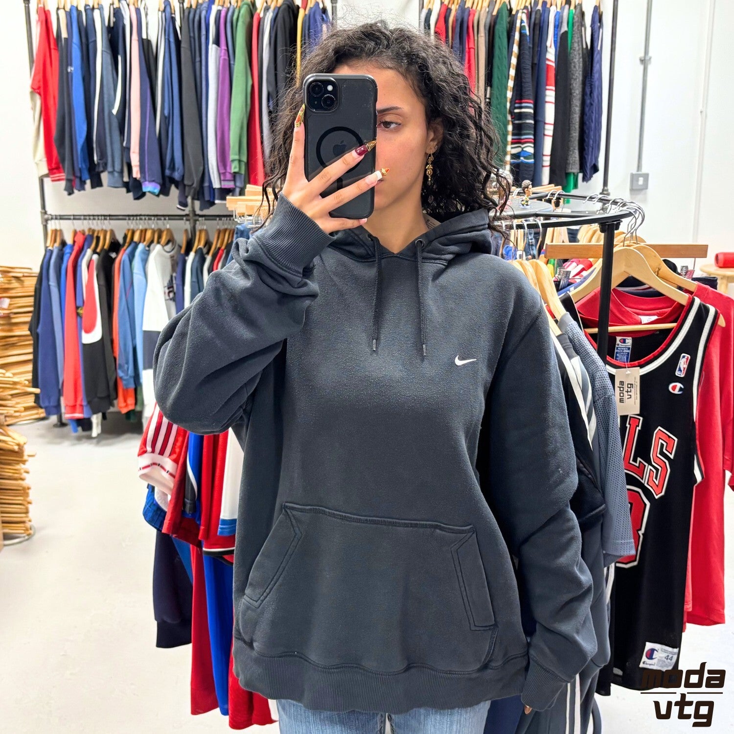 Vintage Y2K Nike Hoodie Black Large Retro Unisex