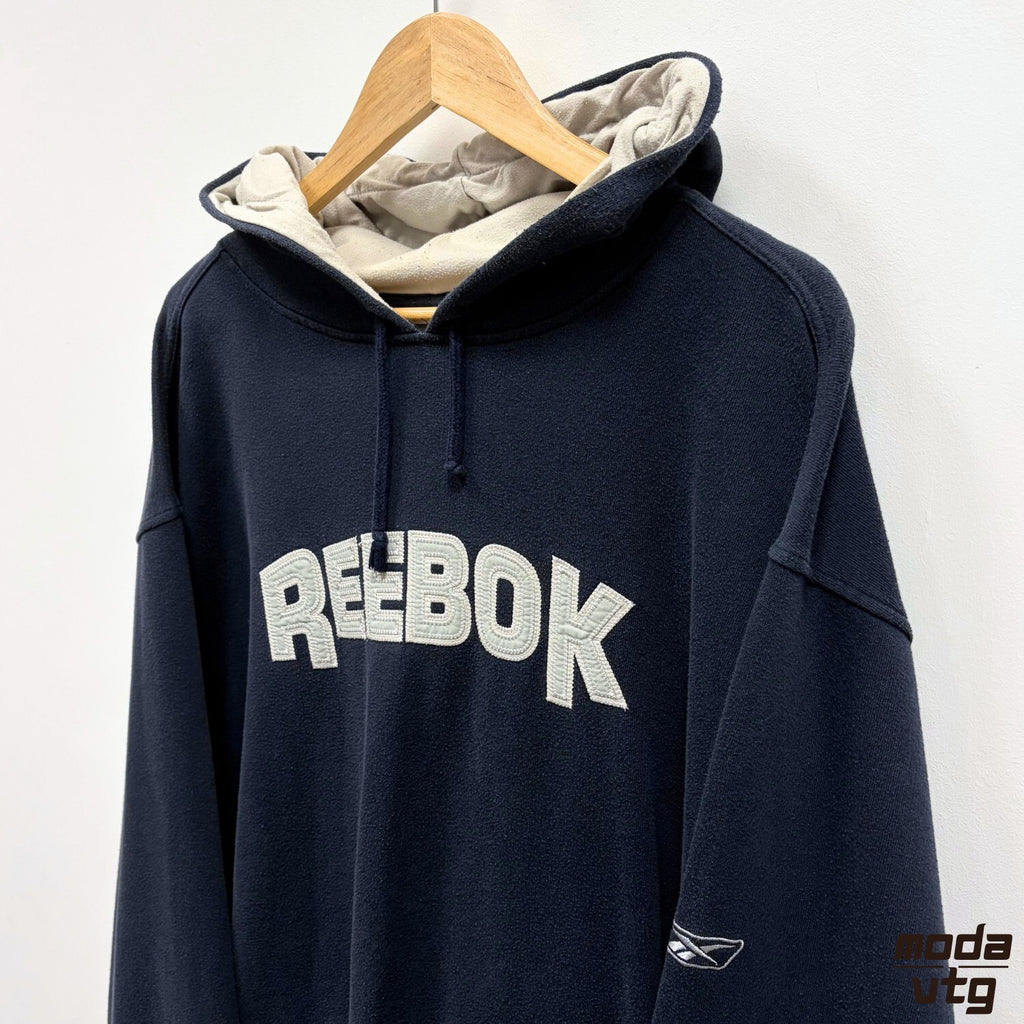 Reebok Hoodie Navy XL Vintage Y2K Spell Out Retro Streetwear Sporty Pullover
