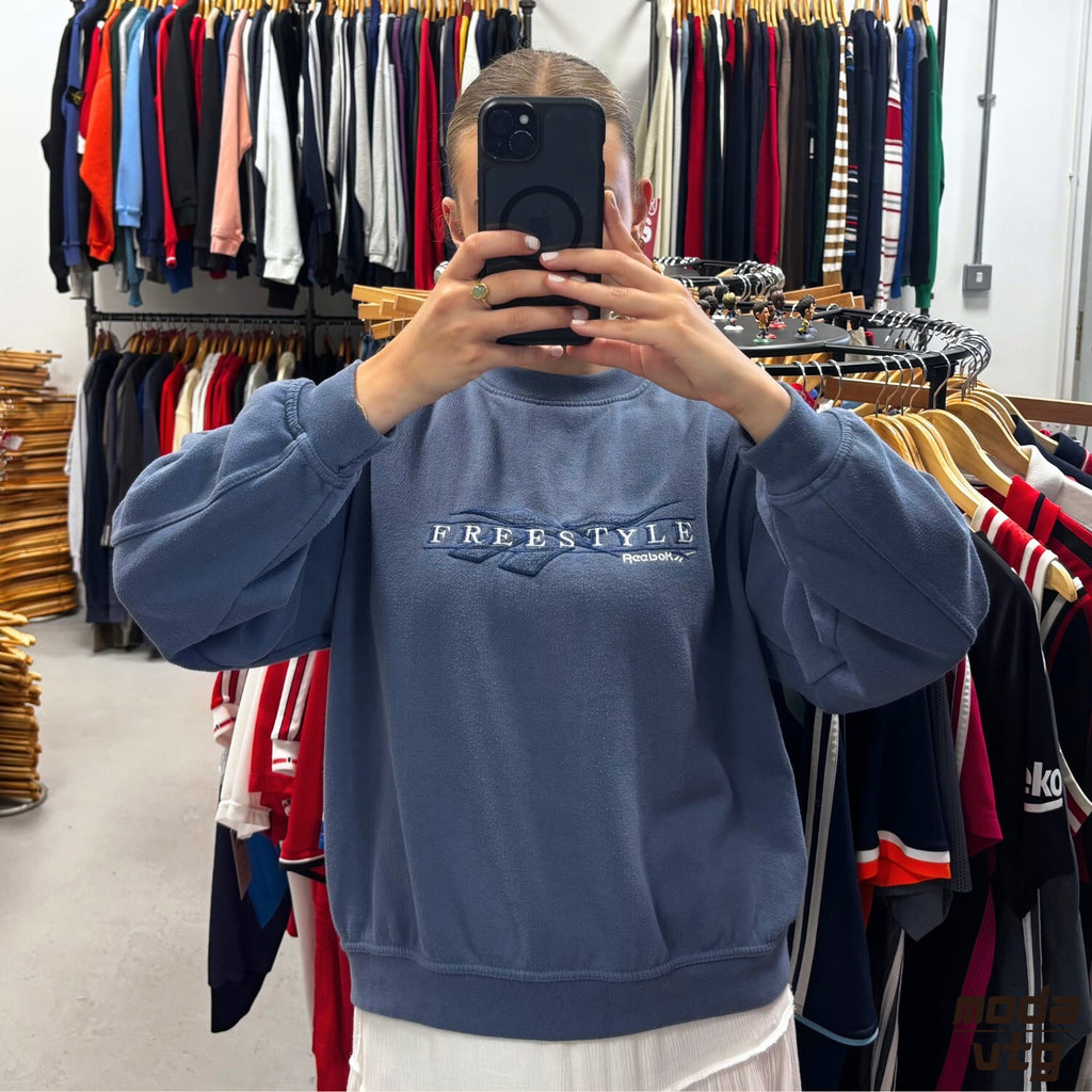 Vintage 90s Reebok Sweatshirt Blue XS Unisex Retro Spellout