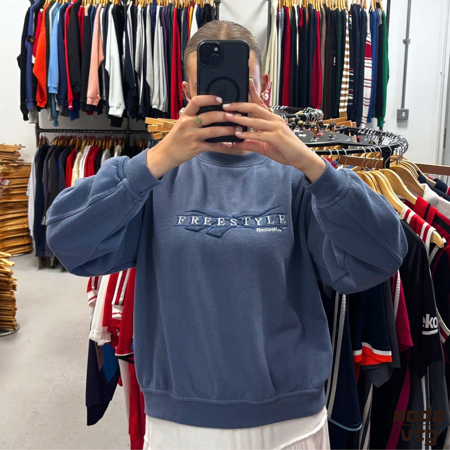 Vintage 90s Reebok Sweatshirt Blue XS Unisex Retro Spellout