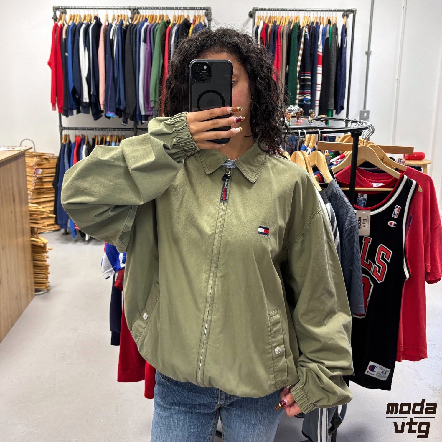 Vintage Y2K Tommy Hilfiger Harrington Jacket Green Medium Retro Unisex