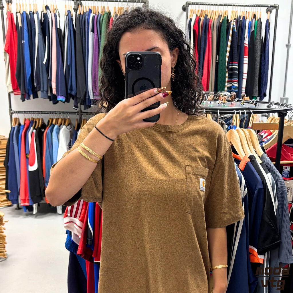 Vintage Y2K Carhartt T-Shirt Brown Medium Retro Workwear