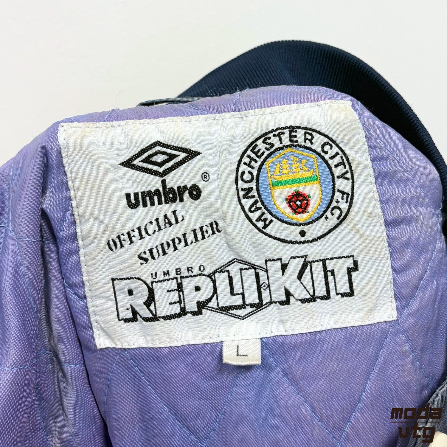 Vintage 1990/92 Manchester City Bomber Jacket Blue Large Retro Umbro Unisex