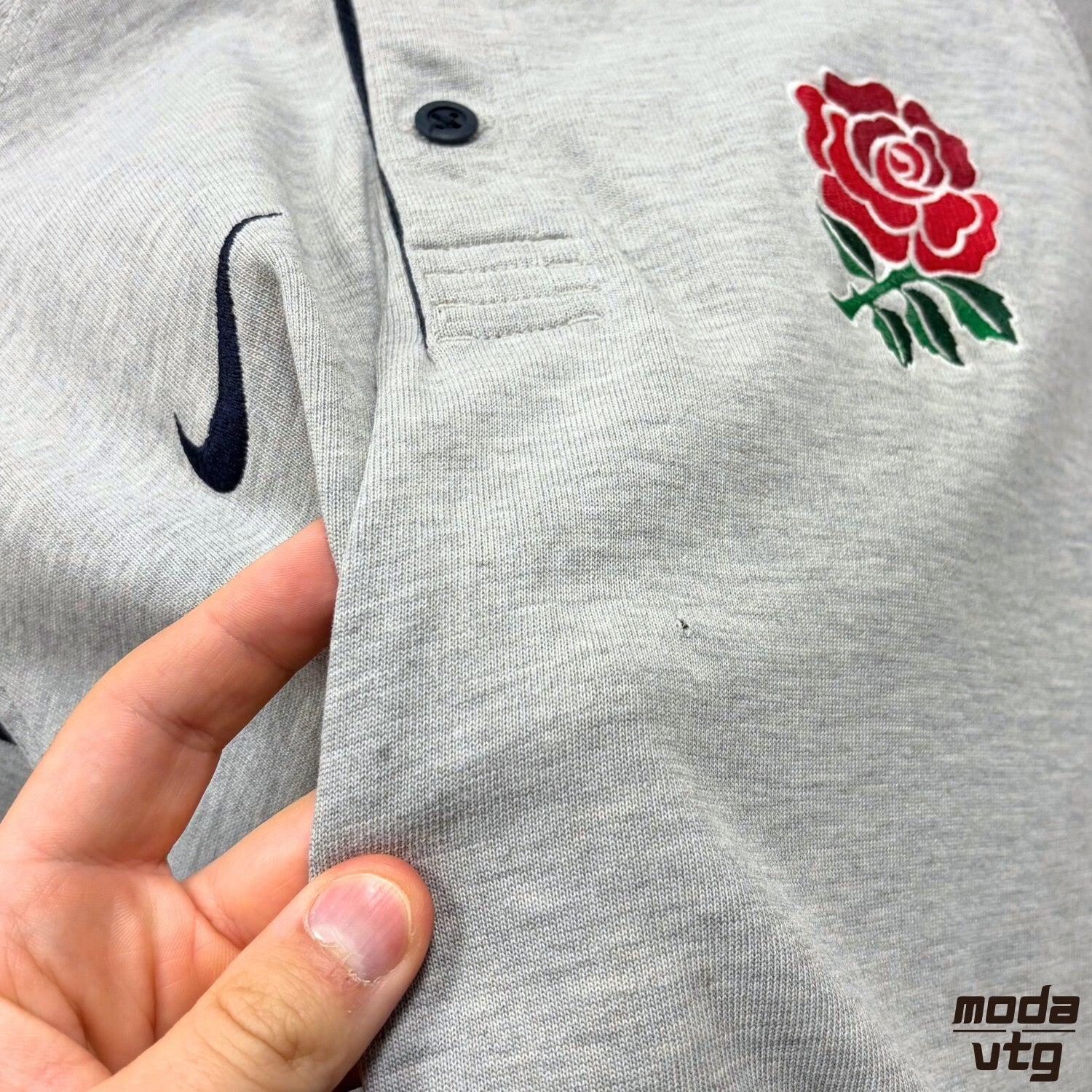 Nike England Rugby Polo Grey Navy Medium Long Sleeve Vintage Y2K Retro Football