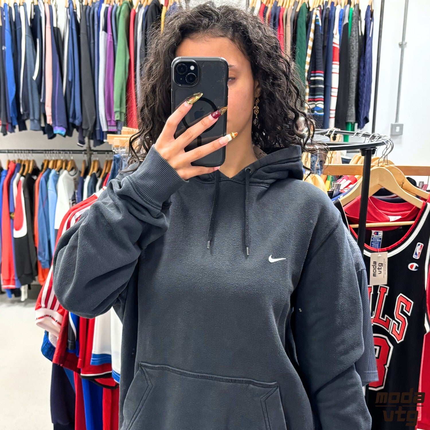 Vintage Y2K Nike Hoodie Black Large Retro Unisex