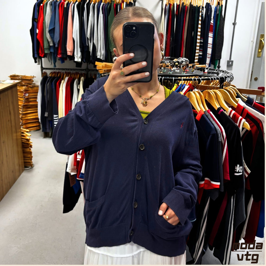 Vintage Y2K Ralph Lauren Cardigan Navy Small Cable Unisex Retro
