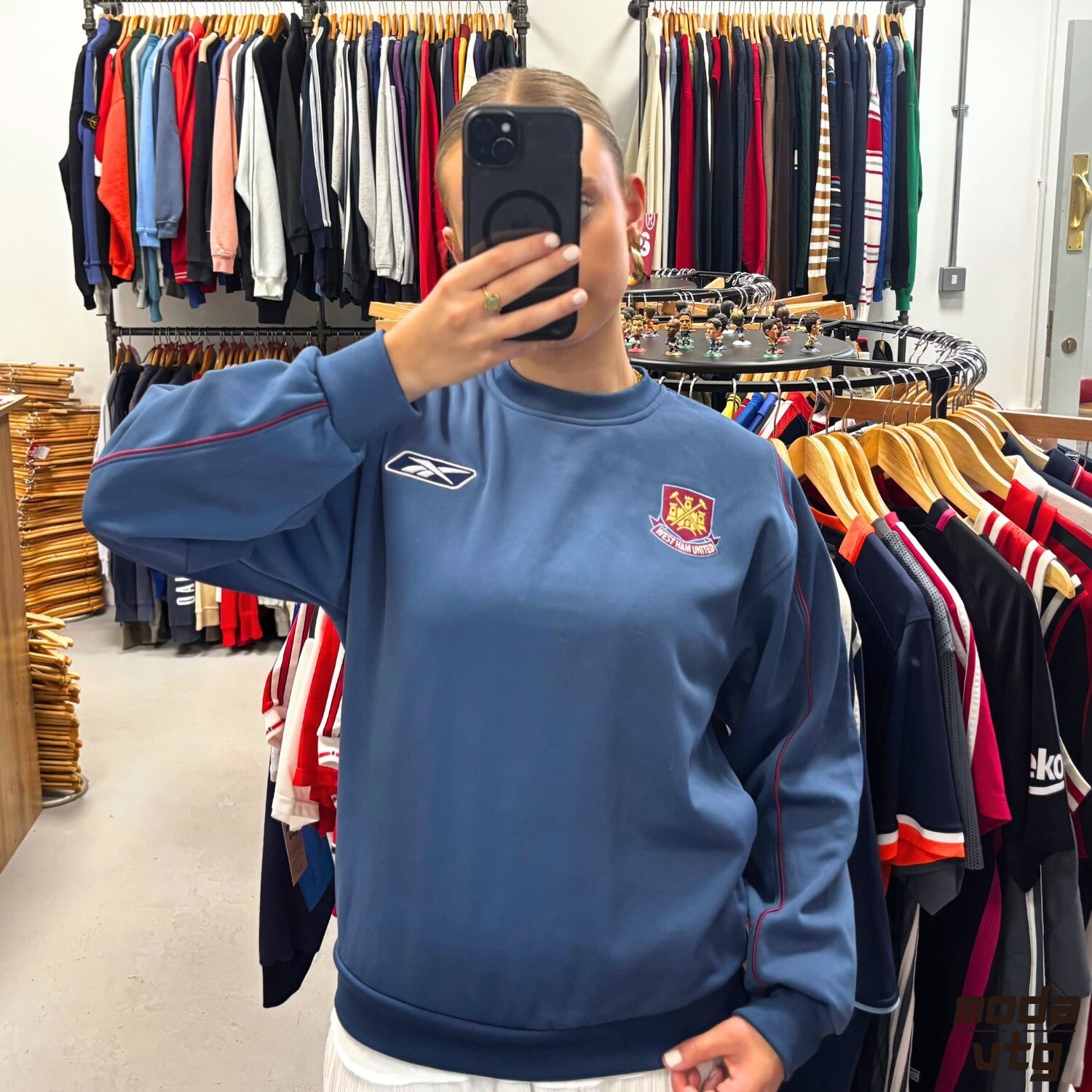 Vintage Y2K West Ham Sweatshirt Blue Small Reebok Retro Unisex