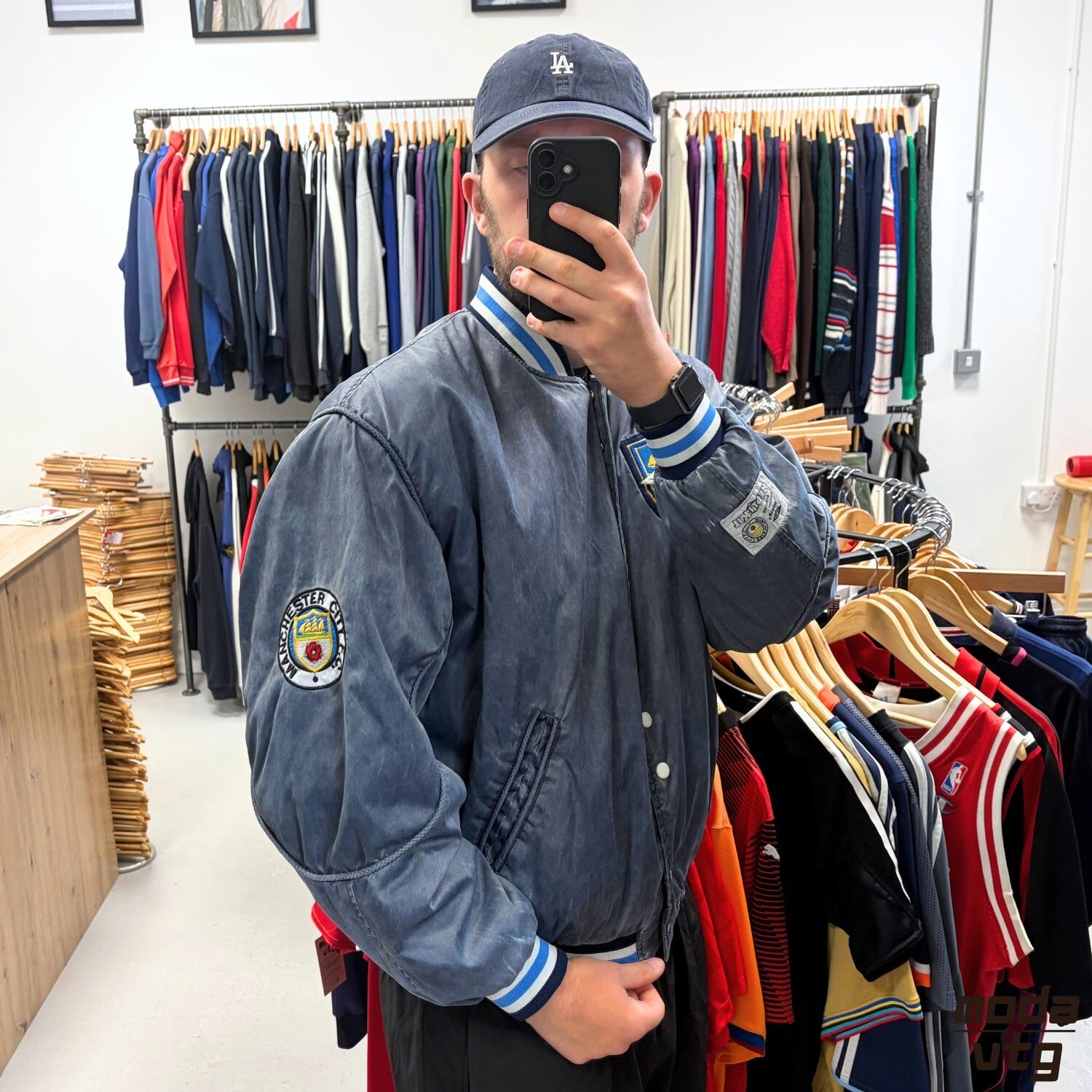 Vintage 1990/92 Manchester City Bomber Jacket Blue Large Retro Umbro Unisex