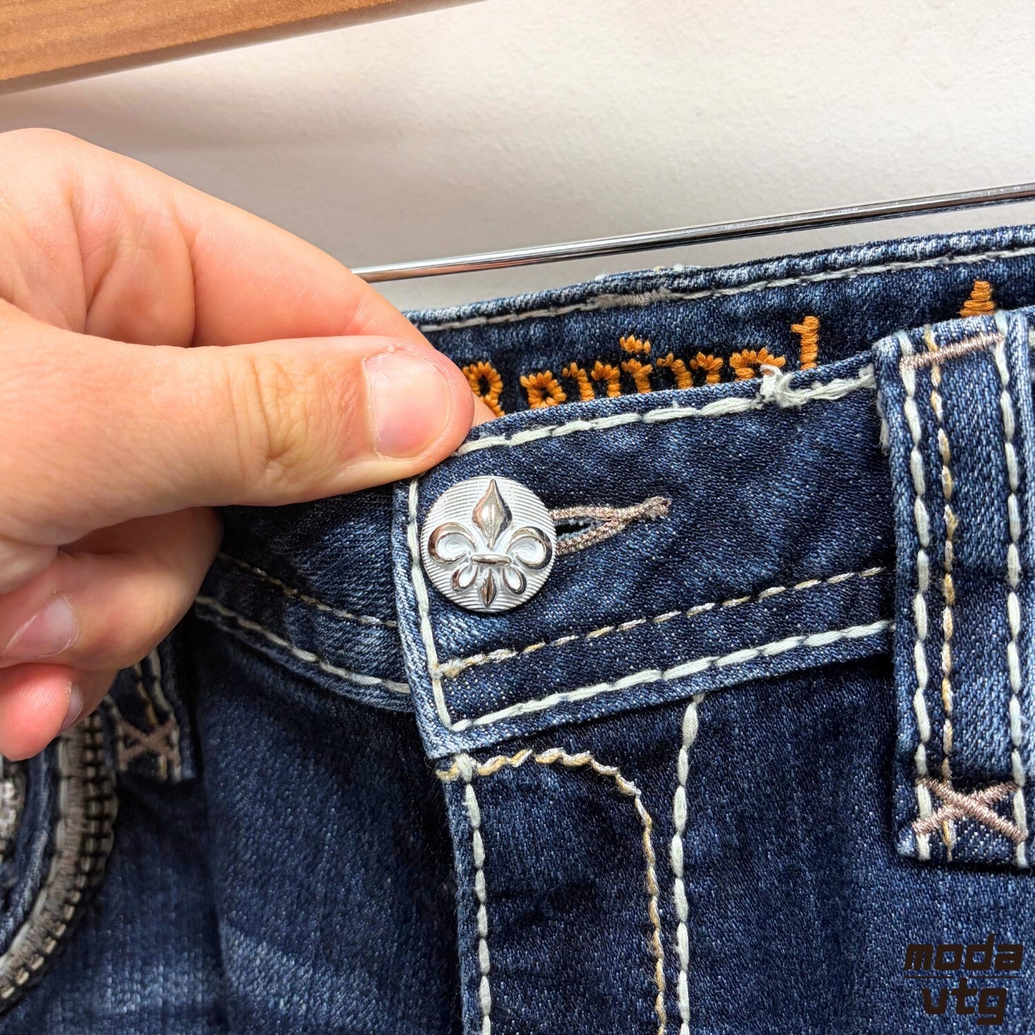 Vintage Y2K Rock Revival Jeans Navy Women’s Large Retro Skinny