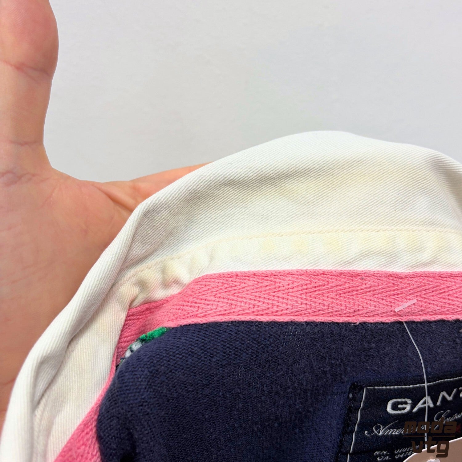Vintage Y2K GANT Rugby Polo Green Navy Large Retro Unisex Striped