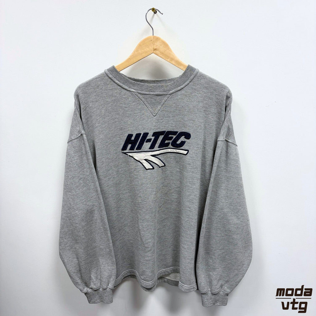 Hi-Tec Sweatshirt Grey Large Vintage 90s Spell Out Crewneck Retro Sporty Outdoor