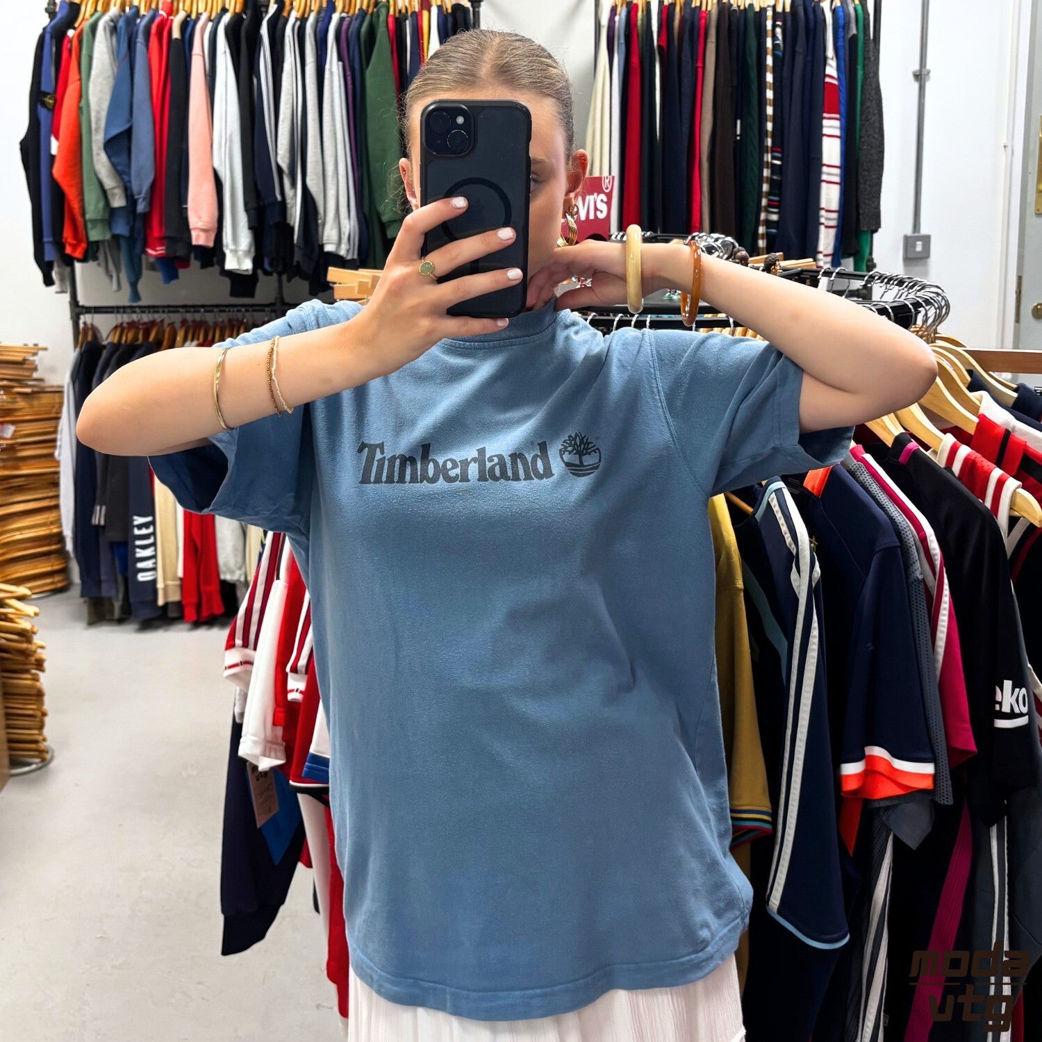 Vintage 90s Timberland T-Shirt Blue Large Retro Unisex