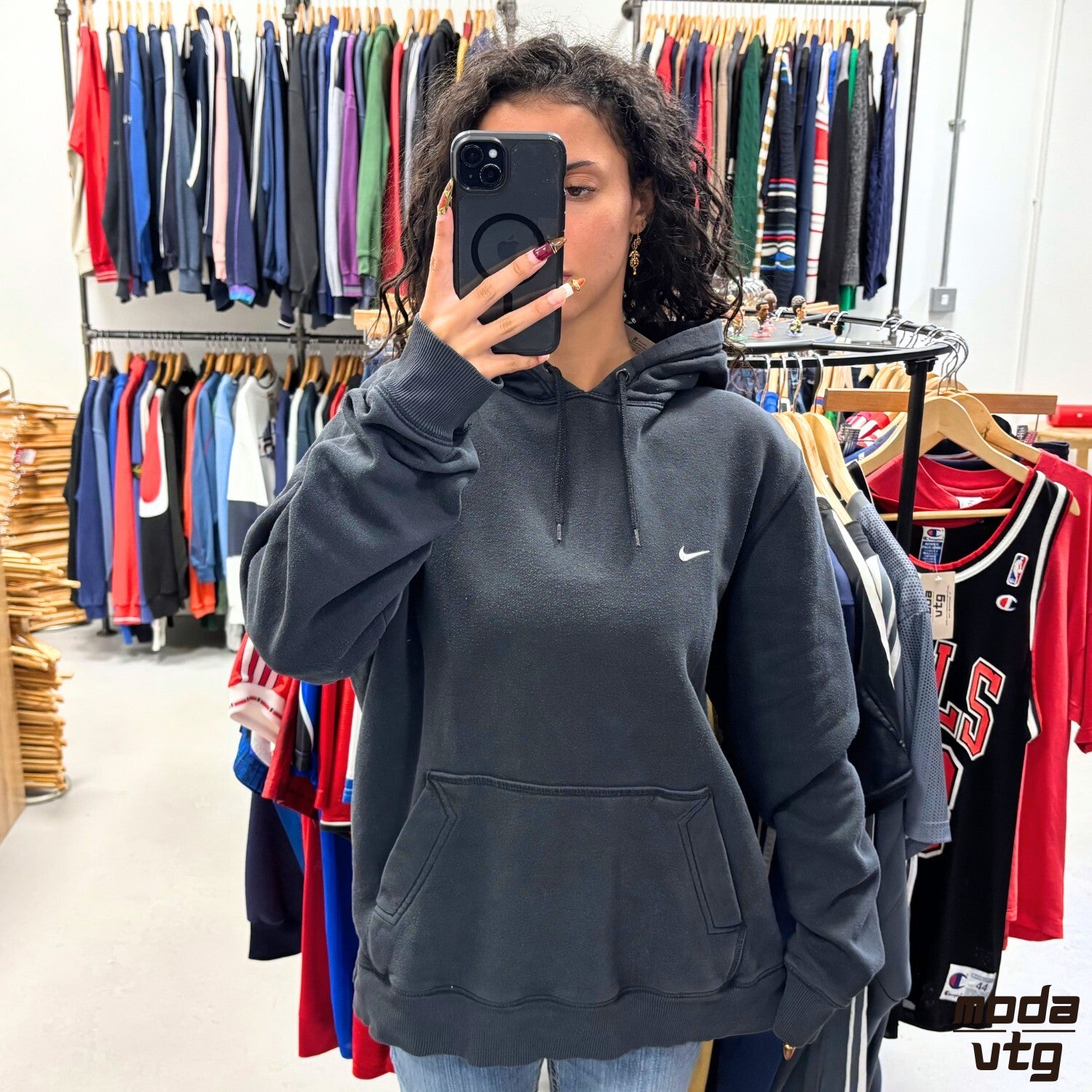 Vintage Y2K Nike Hoodie Black Large Retro Unisex