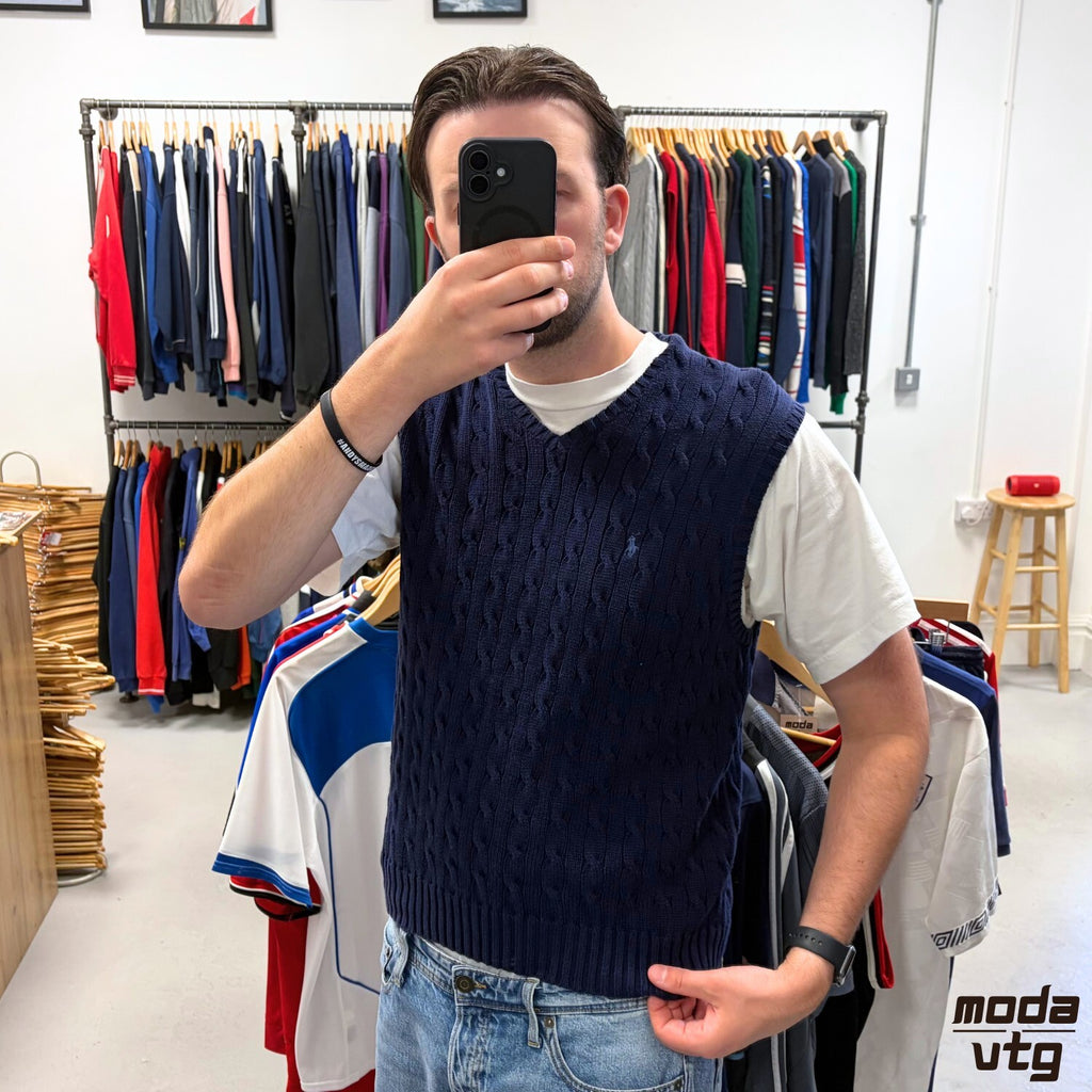 Vintage 90s Ralph Lauren Knitted Jumper Navy Large Retro Unisex Vest