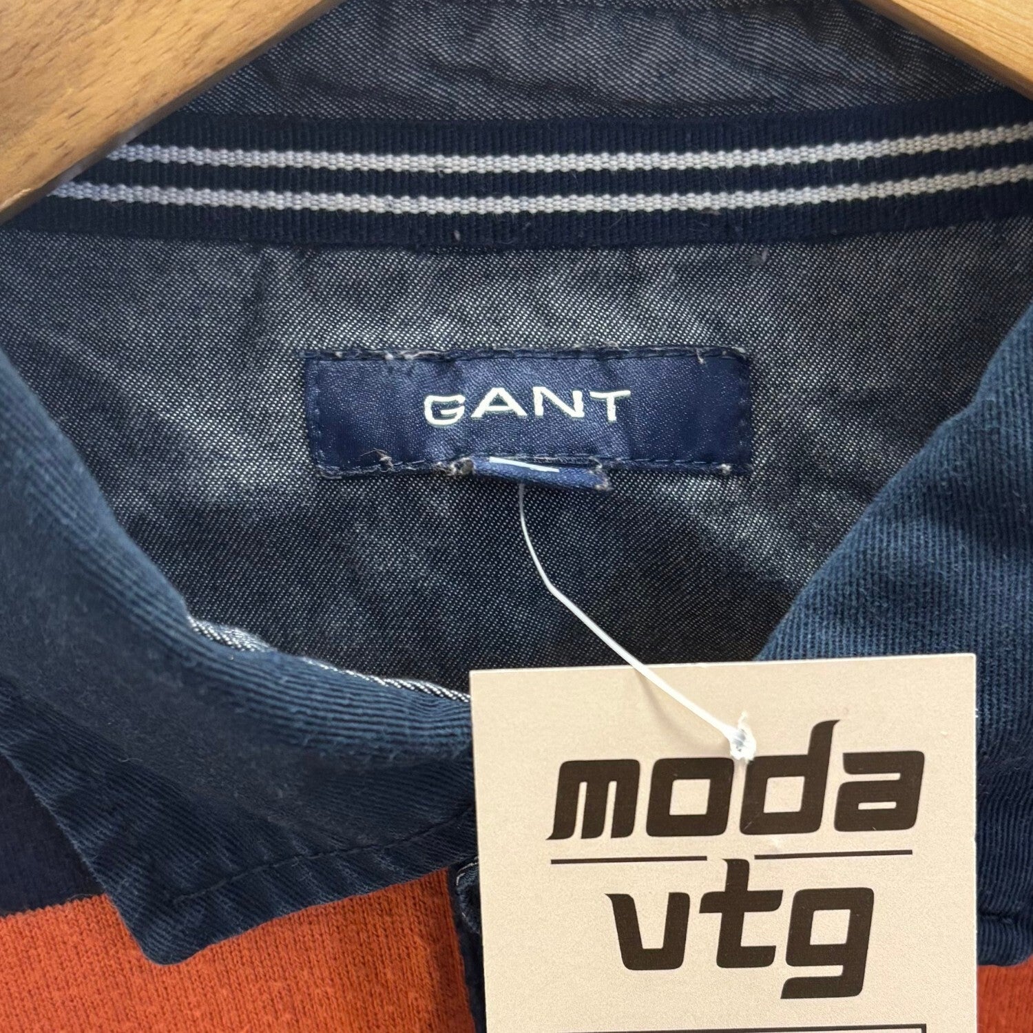 Vintage Y2K GANT Rugby Polo Navy Large Retro Unisex Striped
