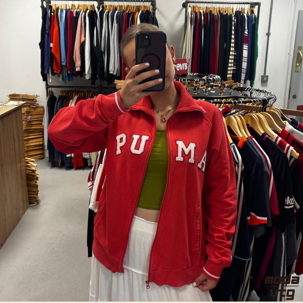 Vintage 90s Puma Sweatshirt Red Medium Unisex Retro Full Zip