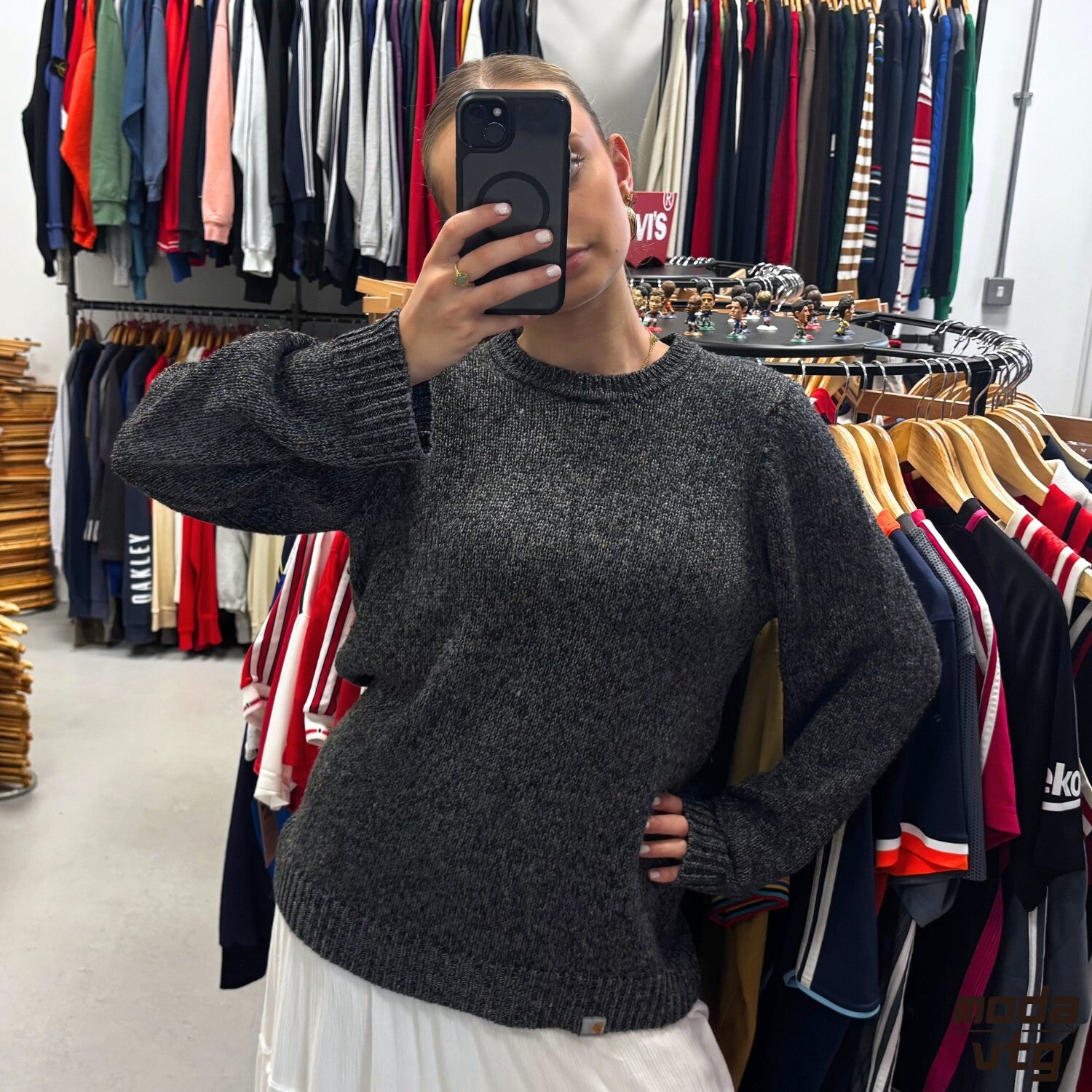 Vintage Y2K Carhartt Knitted Jumper Grey Medium Retro Unisex