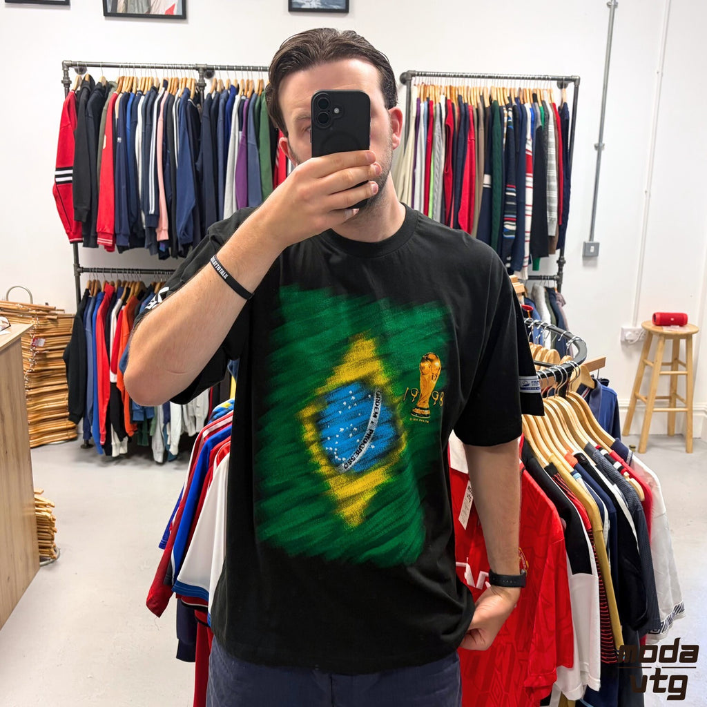 Vintage BNWT 1998 Brazil T-Shirt Black XL Retro Adidas Deadstock Holiday Summer