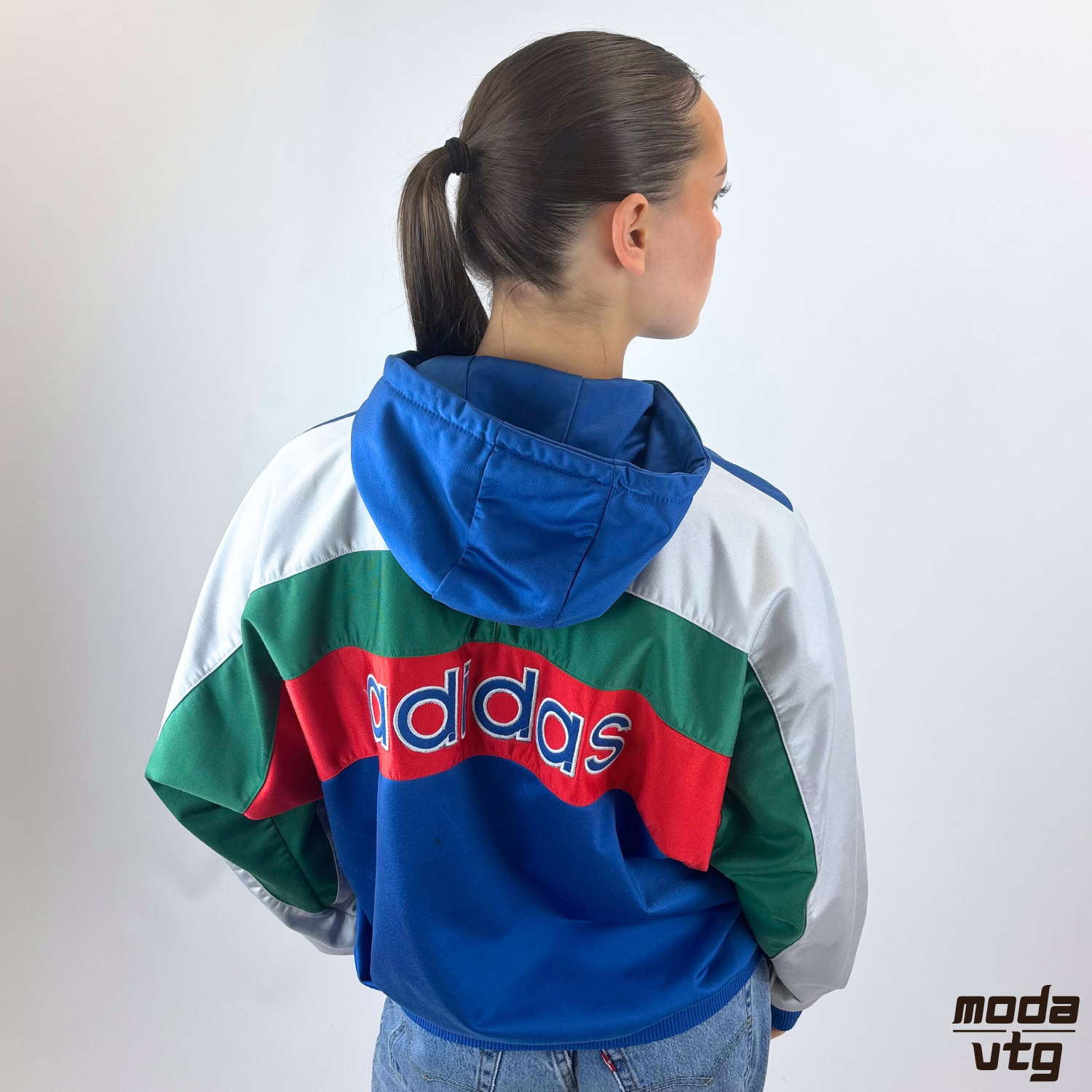 Vintage 90s Adidas Hoodie Blue Medium Polyester Quarter Zip