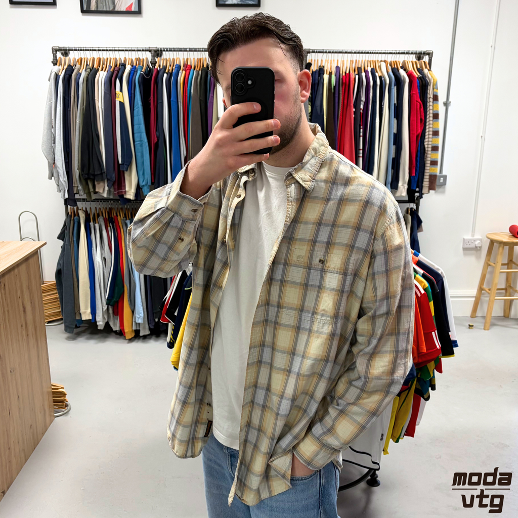 Vintage 90s Timberland Shirt Beige XXL Checked Overshirt Retro