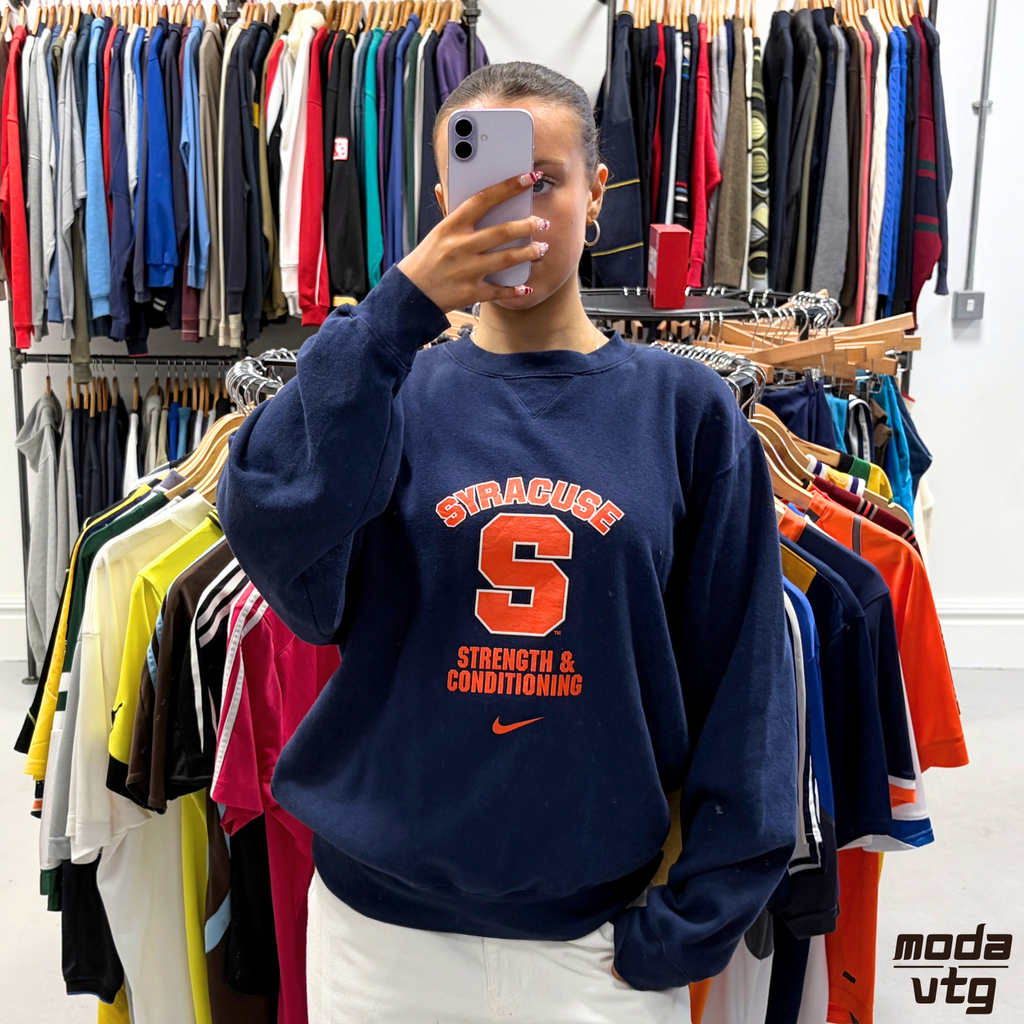 Vintage 90s Nike Sweatshirt Navy Small Syracuse Unisex Retro