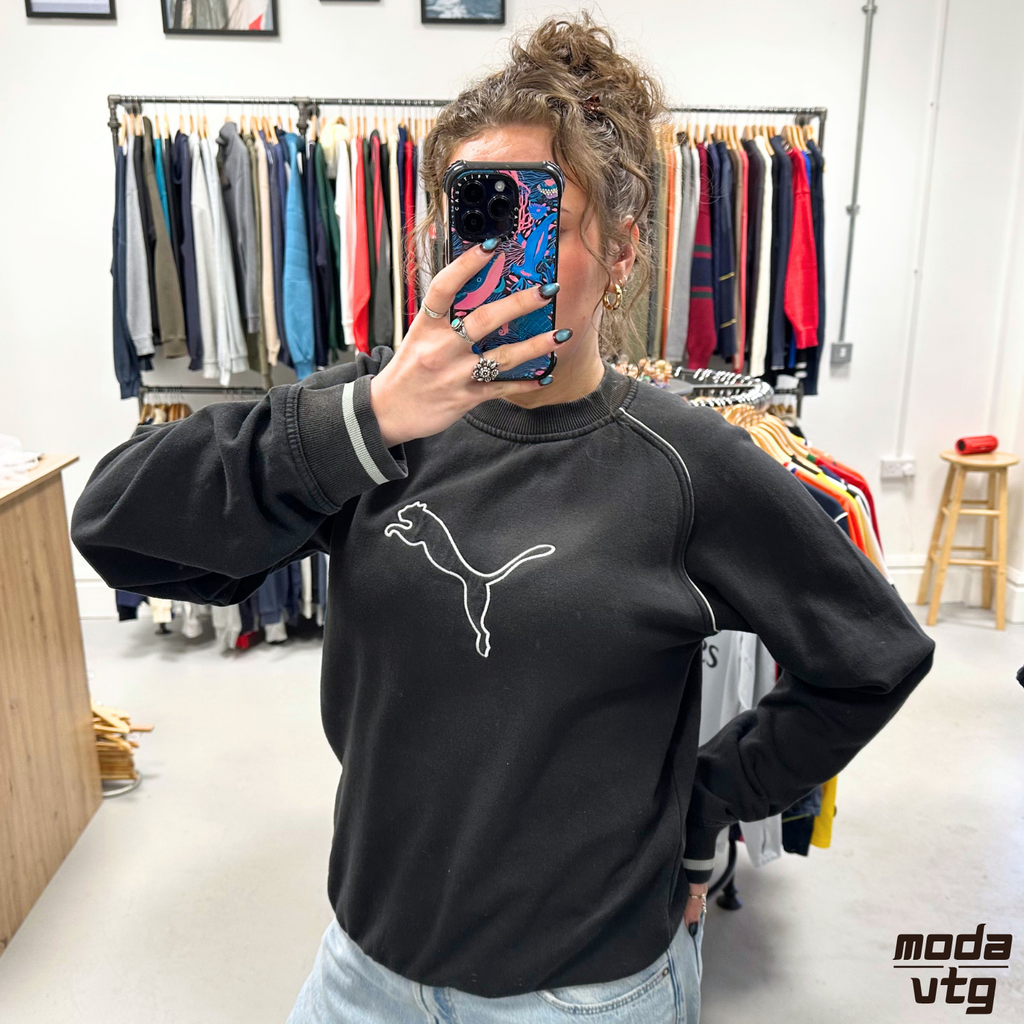 Vintage 90s Puma Sweatshirt Black Medium Retro Unisex