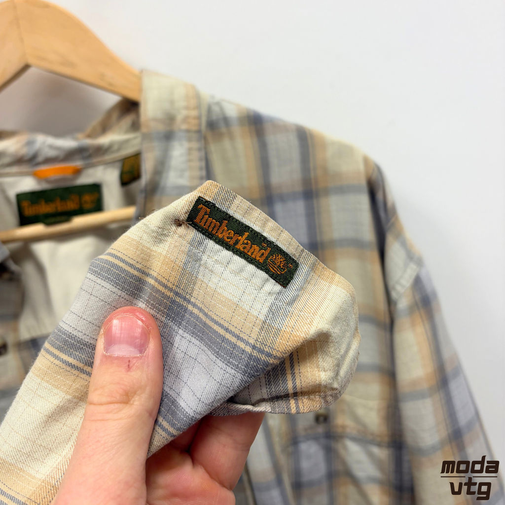 Vintage 90s Timberland Shirt Beige XXL Checked Overshirt Retro